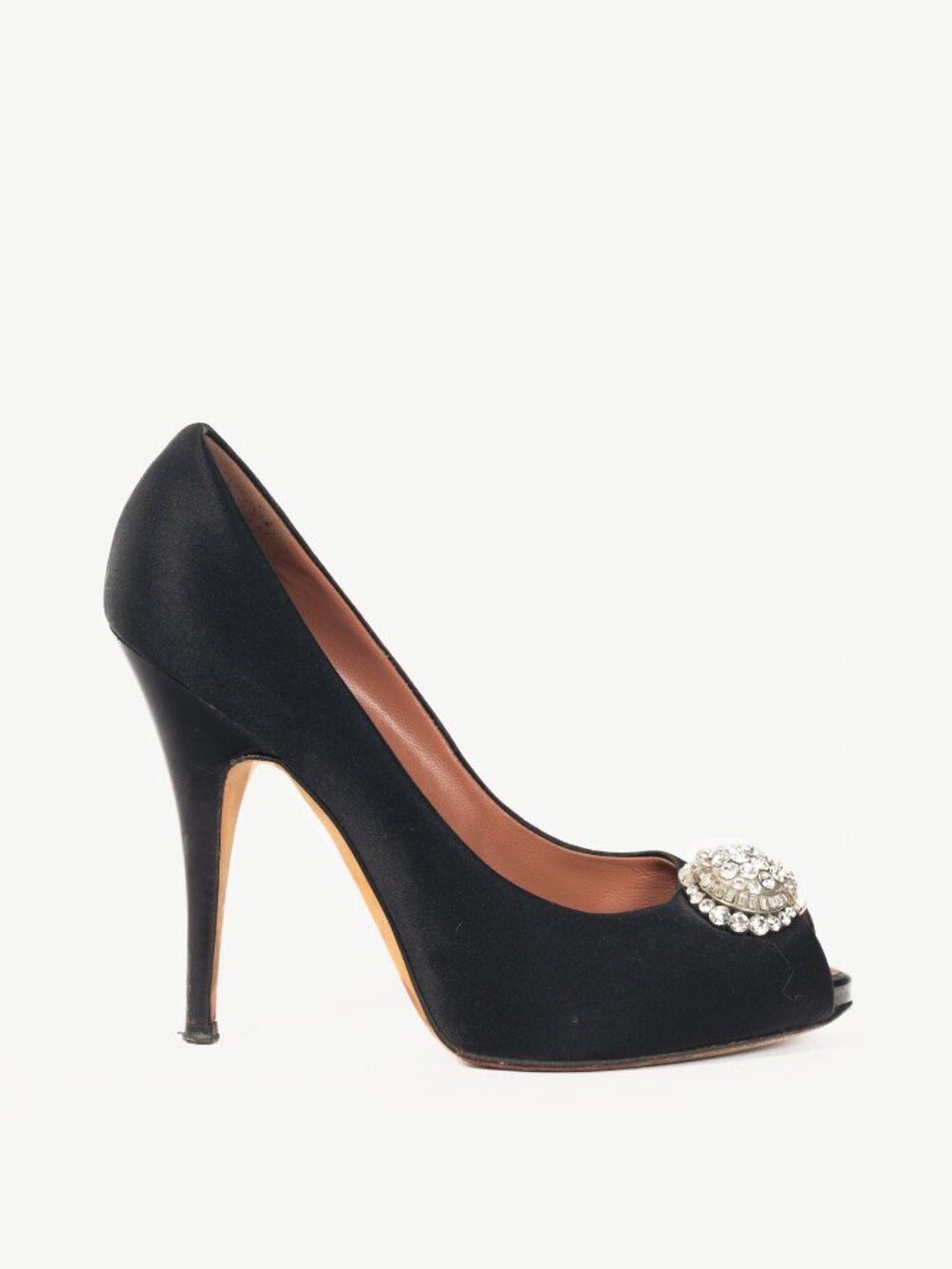 Giuseppe Zanotti Black Satin Embellished Peep-Toe Pumps